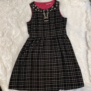 Eliza J Black & Pink Tweed Midi Dress with Embellished Neck